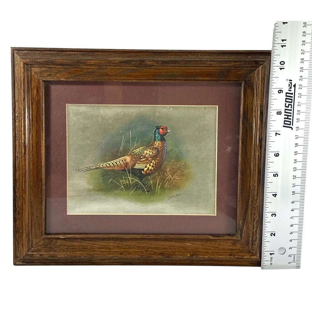 Vintage Basil Ede The Pheasant Foil Art Signed Framed Game Bird 12.5x11 - Picture 7 of 8